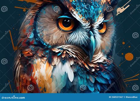 Watercolor Painting Of Owl In Style Of Colorful Abstract Art Stock