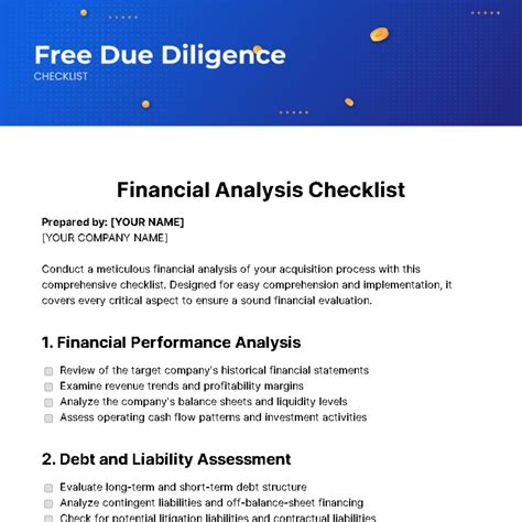 Free Due Diligence Checklist Template Edit Online And Download