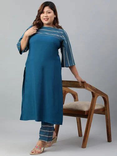 XL LOVE By Janasya Women S Plus Size Teal Poly Crepe Kurta With Palazzo