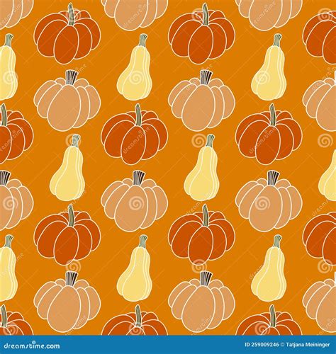 Seamless Pumpkin Pattern Illustration Hand Drawn Colourful Background