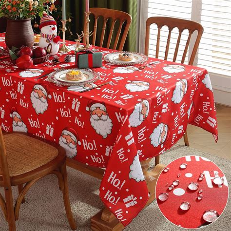 Christmas Tablecloth For Rectangle Tables 60 X 84 Inches Waterproof Washable Polyester Santa