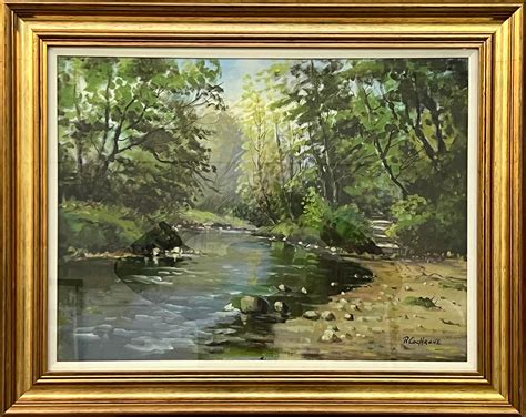 Ray Cochrane - Vintage Post-Impressionist Painting of Tree-Lined River