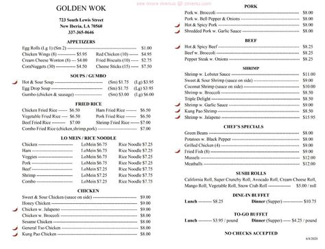 Menu At Golden Wok Chinese Buffet Restaurant New Iberia