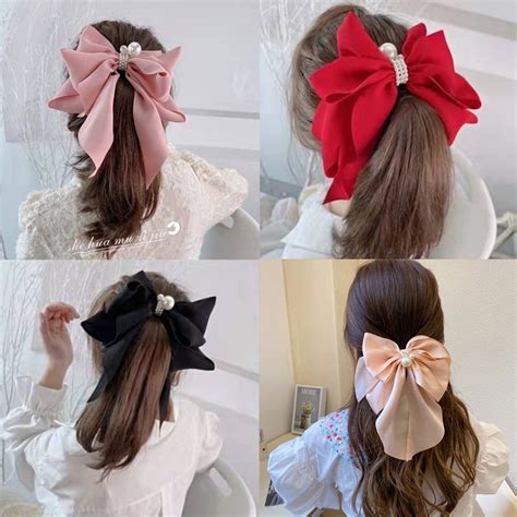 Korea Large Bow Pearl Ribbon Hair Clip Girl Cute Hairpin Shopee