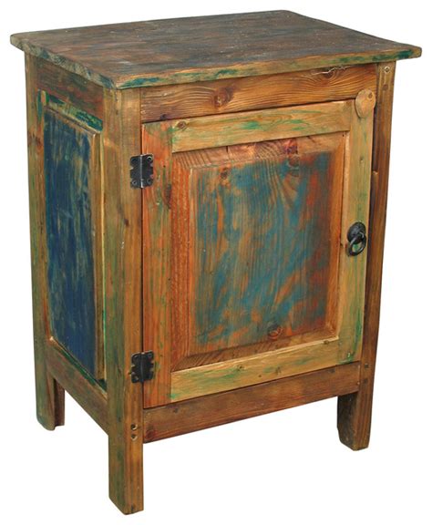 Painted Wood 1 Door Nightstand - Multi-Color - Rustic - Nightstands And ...