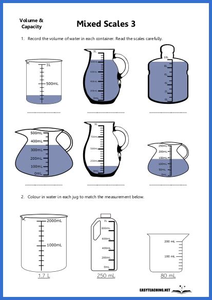 Volume Capacity Displacement Worksheet Worksheet F Worksheets Library