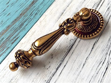 Antique Gold Brass Drop Drawer Knob Pulls Dresser Knobs Pull Etsy