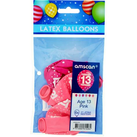 13th Birthday Balloons 6 Pack - Pink | BIG W