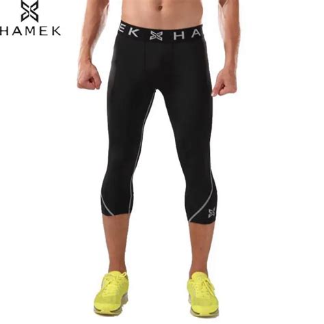 Hamek New 3 4 Compression Running Pants Men Cropped Tights Basketball