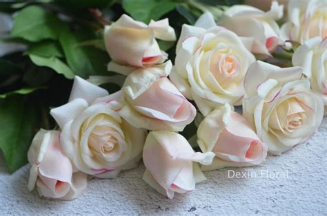 Real Touch Light Blush Roses Buds Silk Roses Diy Wedding Etsy