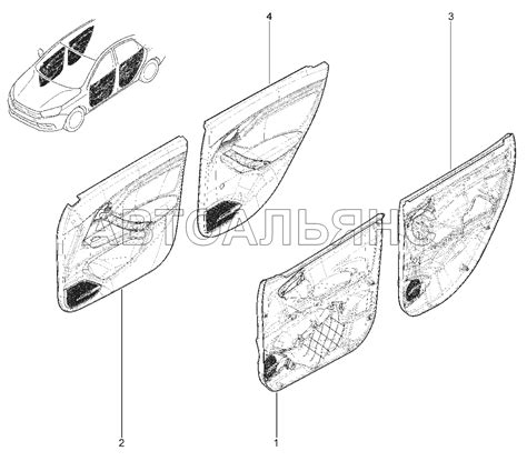 720110 ОБИВКИ ДВЕРЕЙ С КПОПКАМИ В СБОРЕ Lada Vesta Чертеж № 278