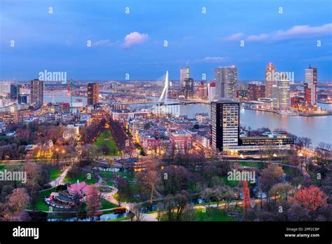 Rotterdam Netherlands City Skyline Over The Nieuwe Maas River At