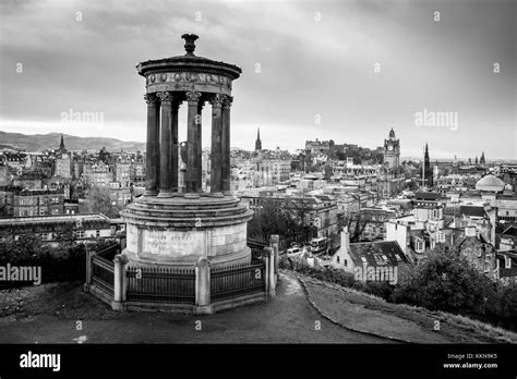 Dugald Stewart Monument In Edinburgh View Form Carlton Hill Black And