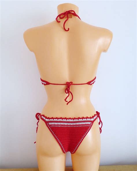 Crochet Bikini Red High Hip Brazilian Crochet Swimsuit Cheeky Etsy