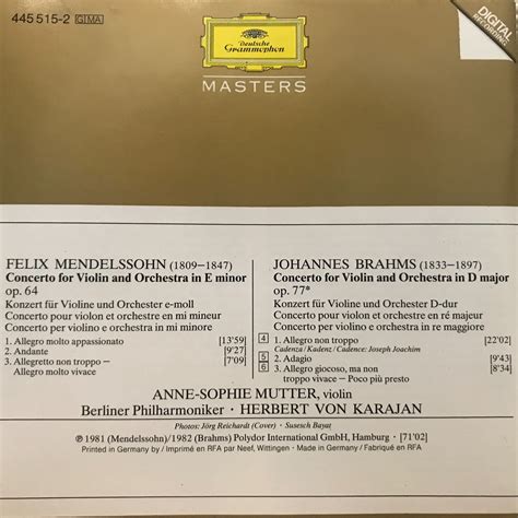 Mendelssohn Brahms Violin Concertos ANNE SOPHIE MUTTER Cosmic