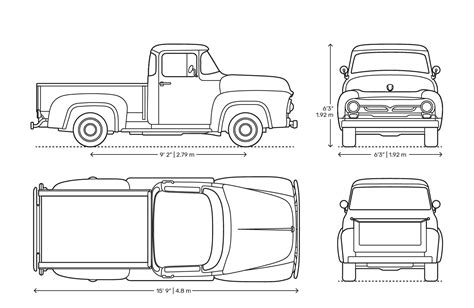 Ford F-100 1956 Blueprint - Download free blueprint for 3D modeling