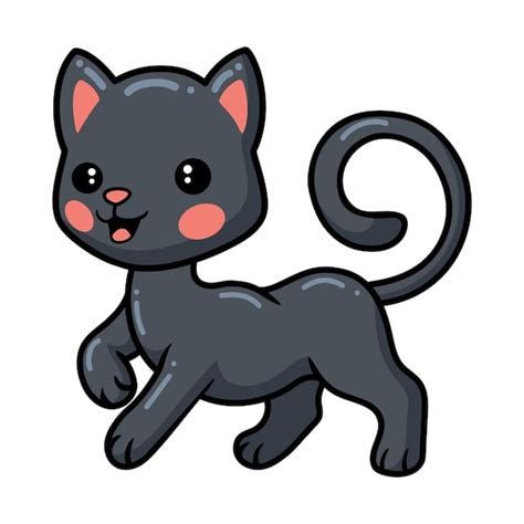 Dessin Anim Mignon Petit Chat Noir Posant Vecteur Premium