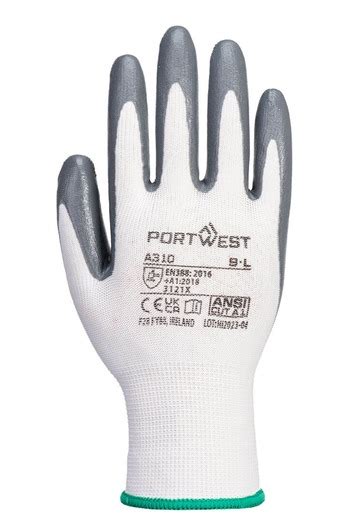 Portwest A310 Flexo Nitrile Grip Glove Grey White 10pk PW A310GRW