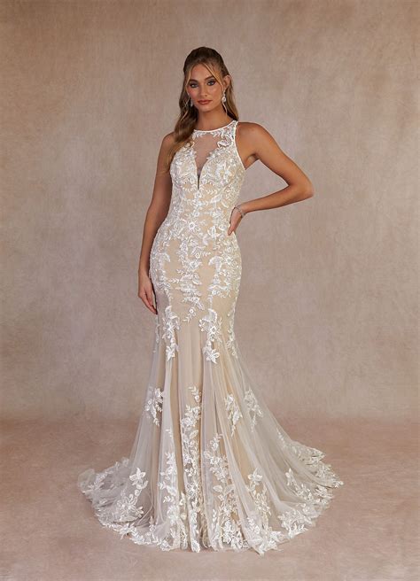 Diamond White Nude Azazie Sheila Mermaid Sequins Tulle Chapel Train