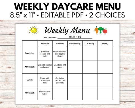 This 2 Page Editable Weekly Menu Is The Easiest Way To Create A Menu