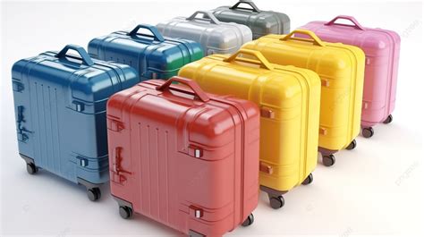 Group Of Luggage In Different Colors On Wheels Background, 3d Rendering ...