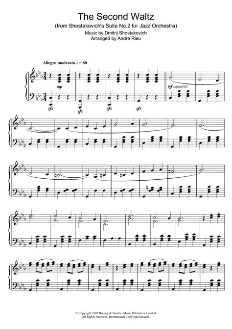 Download And Print The Second Waltz Sheet Music For Piano Solo By André Rieu In The Range Of G2