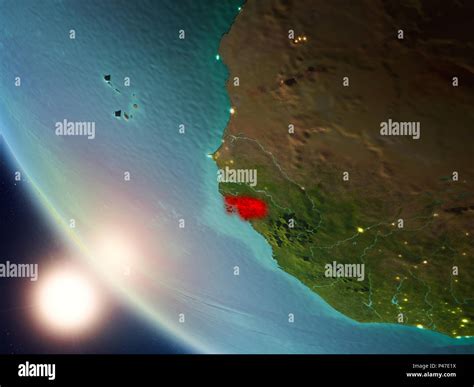 Vista Sat Lite De Guinea Bissau Resaltada En Rojo En El Planeta Tierra