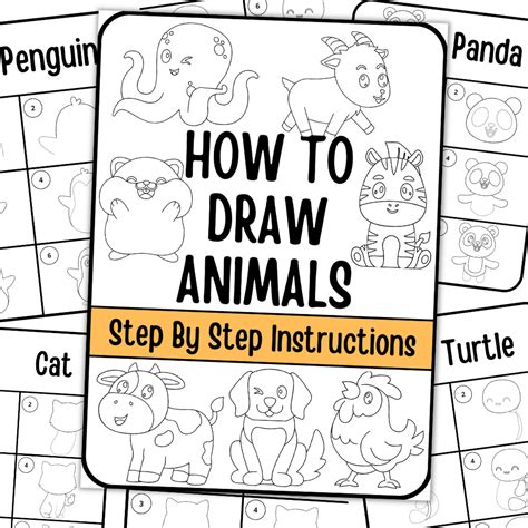 How To Draw Animals | Step By Step Instructions Printable Worksheet for ...