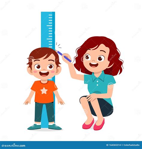 Happy Cute Kid Boy Measuring Height With Mom Stock Illustration