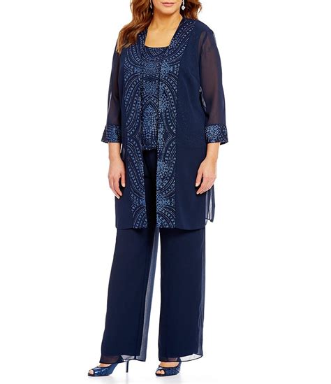 Le Bos Plus 3 Piece Glitter Embellished Evening Pant Set Dillards