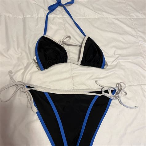 Aerie Brand Black White And Blue Triangle Bikini Gem