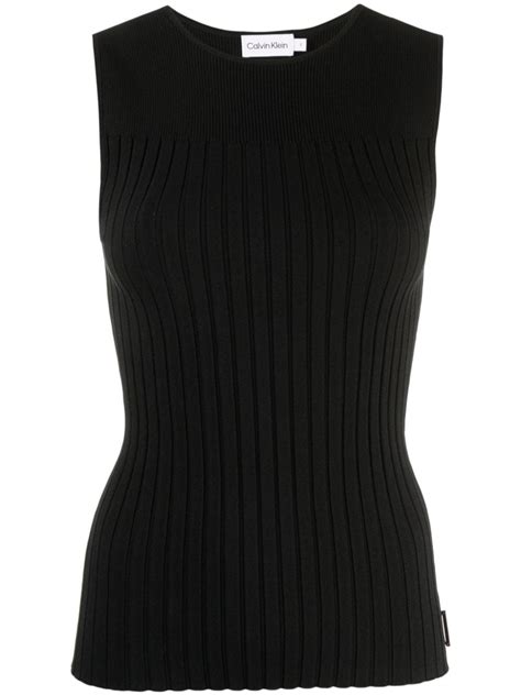 Calvin Klein Ribbed Knit Sleeveless Top Black Farfetch