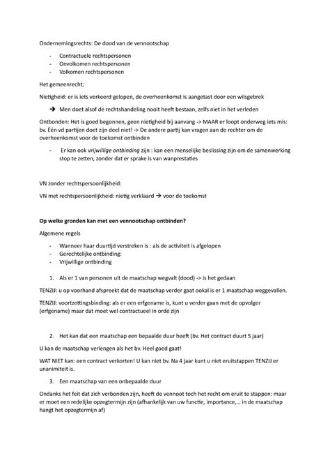 Ondernemingsrechts Notities Hoorcollege Ondernemingsrecht