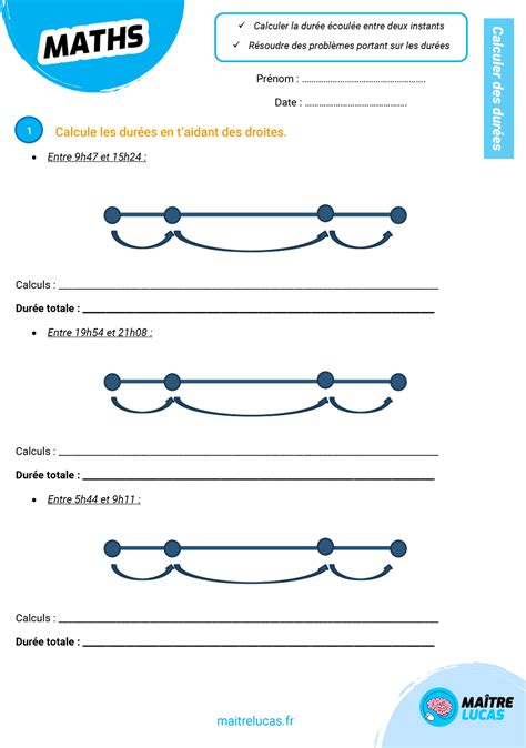 Exercices Calculer une durée Calcul ce2 Cm1 cm2 Mathématiques amusantes