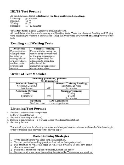 Ielts Test Format Total Test Time 2 Hours 44 Minutes Excluding Breaks