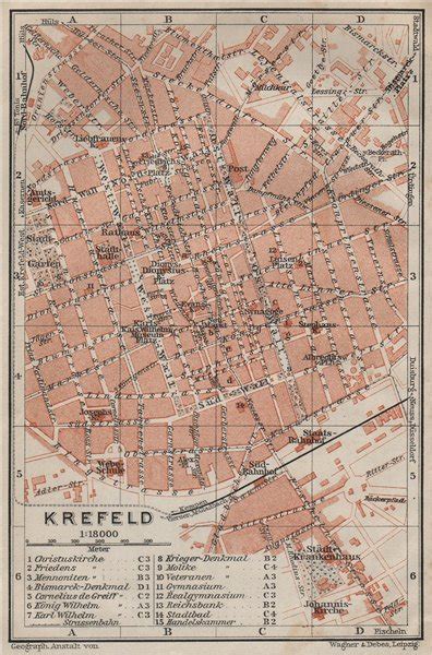 KREFELD Town City Stadtplan Northrhine Westfalia Crefeld Karte 1906