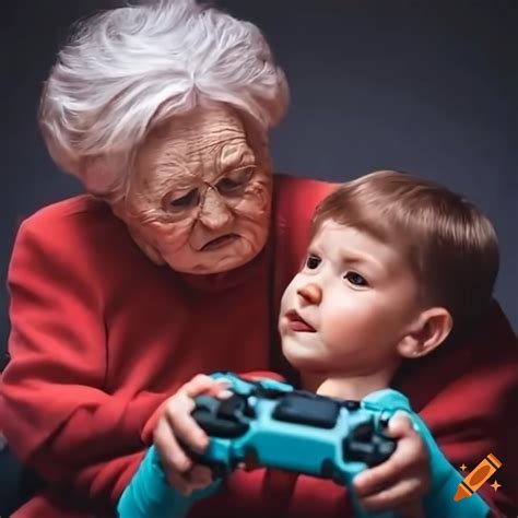 Grandma Watching Her Grandson Play Video Games On Craiyon