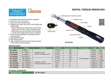 INSIZE IST W500A DIGITAL TORQUE WRENCH 100 500N M