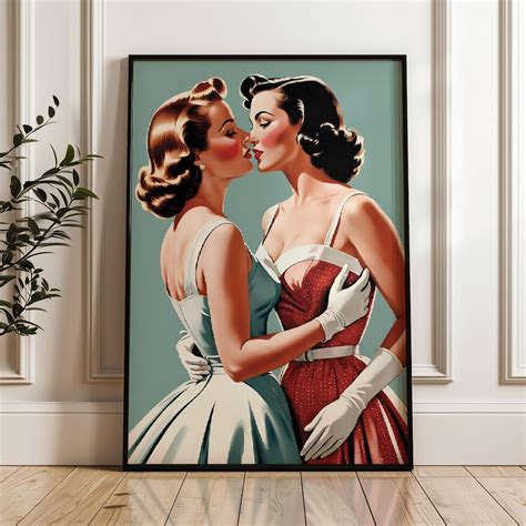 Romantic Vintage Lesbian Art Print S Glamour Sapphic Decor Gift