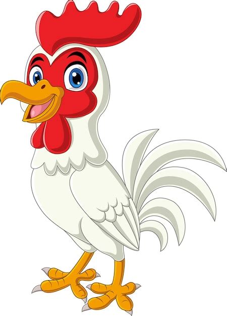 Gallo Feliz De Dibujos Animados Sobre Fondo Blanco Vector Premium