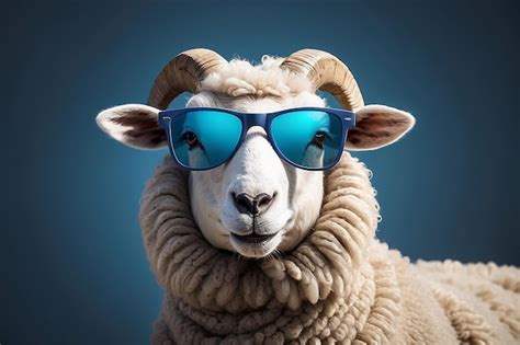 Portrait Of Sheep With Cool Sunglasses Premium Ai Generated Image