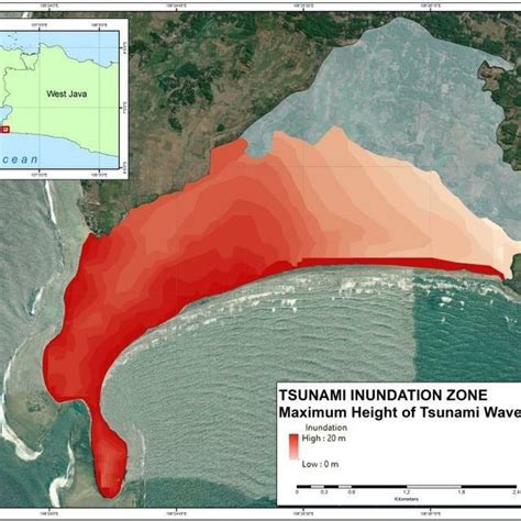 Tsunami Inundation Zone With Maximum Height 20 Meters In Ujung Genteng