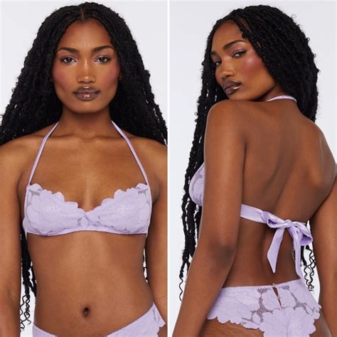 Savage X Fenty Intimates And Sleepwear New Savage X Fenty Purple Floral Glow Lace Halter