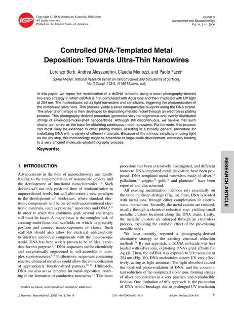 Pdf Controlled Dna Templated Metal Deposition Towards Ultra Thin