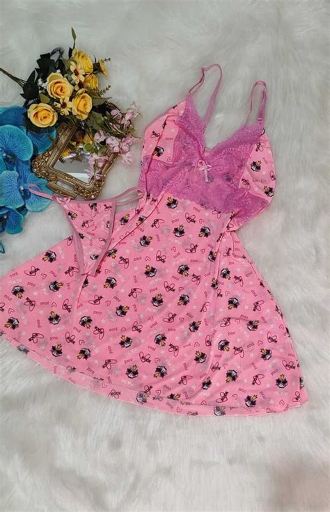 Camisola De Liganet Calcinha Rei Gato Rosa Chiclete Imp Rio Lingerie