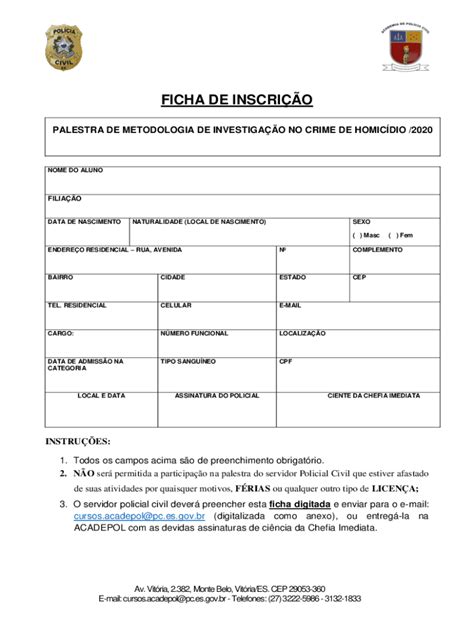 Preenchível Disponível Ficha de Inscrio CICLO DE PALESTRAS EDUCAFPDF