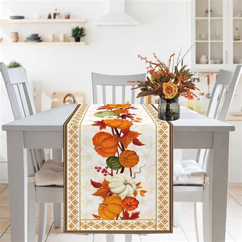 Felortte Fall Boho Pumpkins Table Runners Orange Autumn