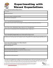 Self Esteem Worksheet Experiments For Biased Expectations Pdf