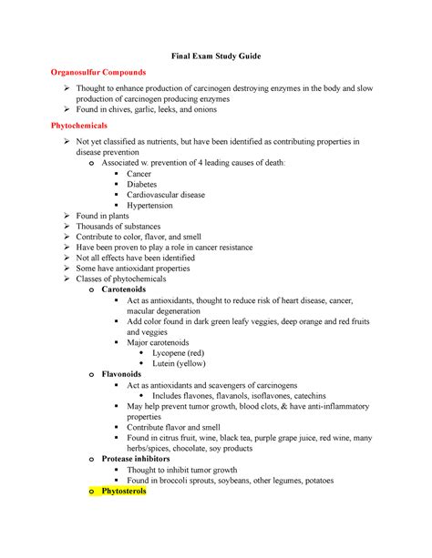 Nutrition Final Exam Sg Final Exam Study Guide Organosulfur Compounds