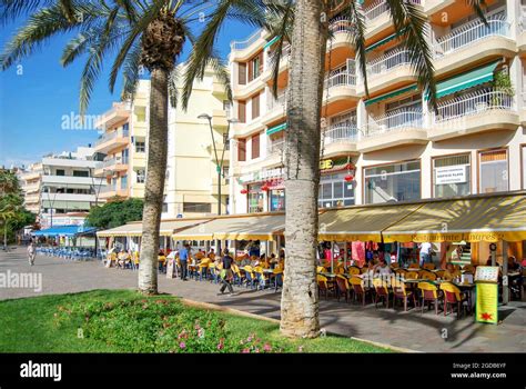 Beach Promenade Restaurants Los Cristianos Tenerife Canary Islands